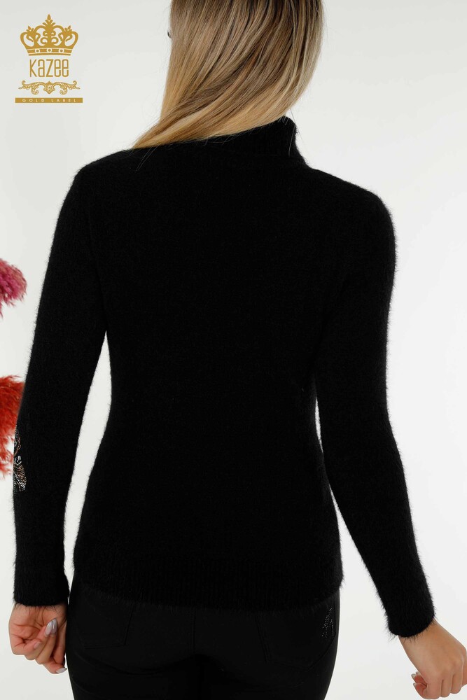 Wholesale Women's Knitwear Sweater Angora Stone Embroidered Black - 18899 | KAZEE - 10