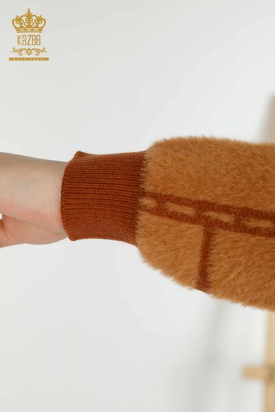 Wholesale Women's Knitwear Sweater Angora Stone Embroidered Brown - 30209 | KAZEE - Thumbnail