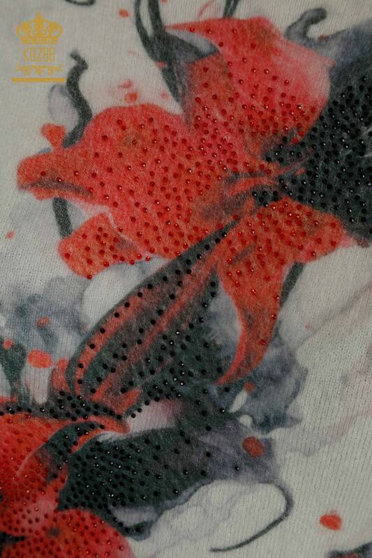 Wholesale Women's Knitwear Sweater Angora Stone Embroidered Digital - 40038 | KAZEE