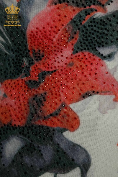 Wholesale Women's Knitwear Sweater Angora Stone Embroidered Digital - 40038 | KAZEE - Thumbnail