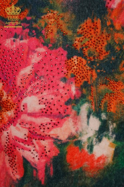 Wholesale Women's Knitwear Sweater Angora Stone Embroidered Digital - 40044 | KAZEE - Thumbnail