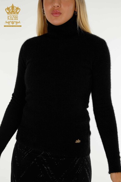 Wholesale Women's Knitwear Sweater Angora Turtleneck Black with Logo - 12046 | KAZEE - Thumbnail