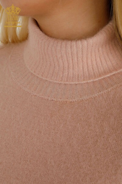 Wholesale Women's Knitwear Sweater Angora Turtleneck Logo Powder - 12046 | KAZEE - Thumbnail