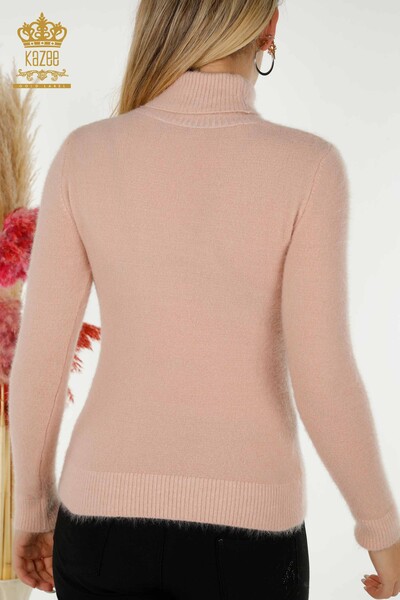 Wholesale Women's Knitwear Sweater Angora Turtleneck Logo Powder - 12046 | KAZEE - Thumbnail