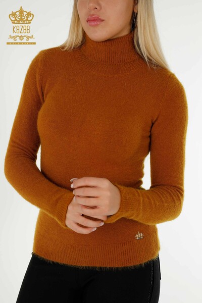 Wholesale Women's Knitwear Sweater Angora Turtleneck Logo Tan - 12046 | KAZEE - Thumbnail