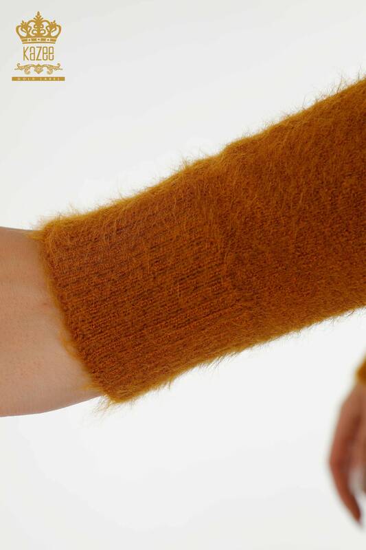Wholesale Women's Knitwear Sweater Angora Turtleneck Logo Tan - 12046 | KAZEE