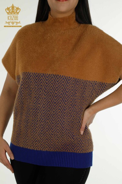 Wholesale Women's Knitwear Sweater Angora Two Color Brown Saks - 30187 | KAZEE - Thumbnail