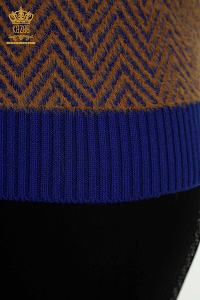 Wholesale Women's Knitwear Sweater Angora Two Color Brown Saks - 30187 | KAZEE - Thumbnail