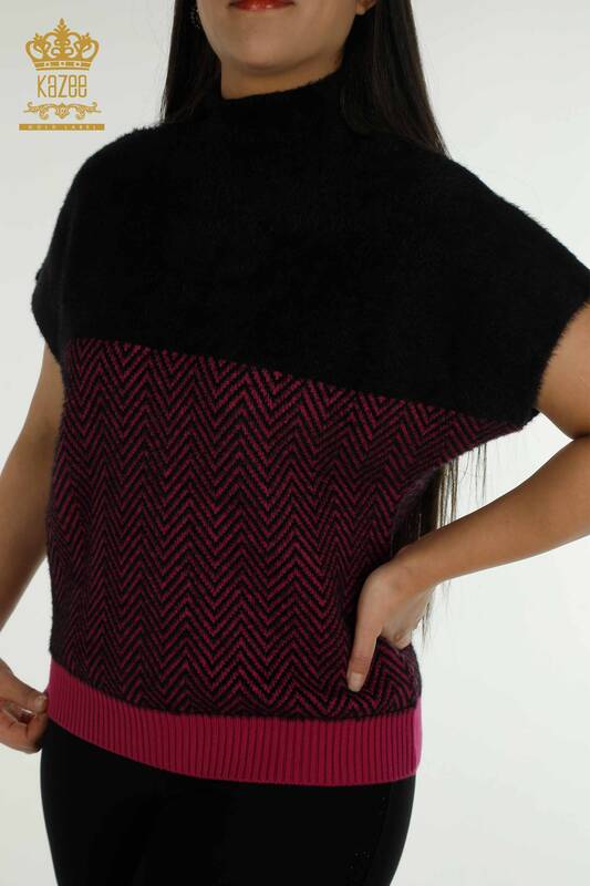 Wholesale Women's Knitwear Sweater Angora Two Color Fuchsia Black - 30187 | KAZEE