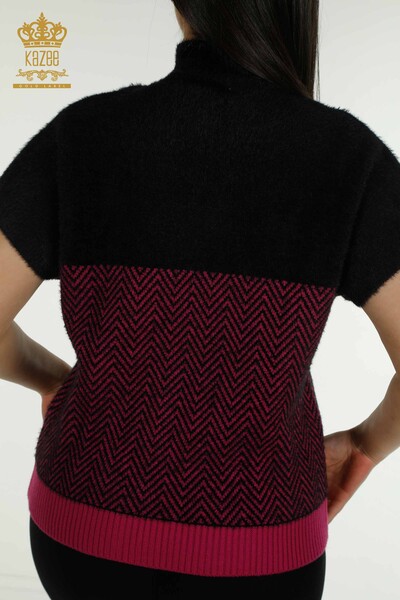 Wholesale Women's Knitwear Sweater Angora Two Color Fuchsia Black - 30187 | KAZEE - Thumbnail
