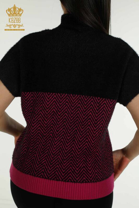 Wholesale Women's Knitwear Sweater Angora Two Color Fuchsia Black - 30187 | KAZEE