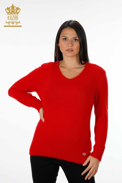 Wholesale Women's Knitwear Sweater Angora V Neck Basic Logo - 18921 | KAZEE - Thumbnail