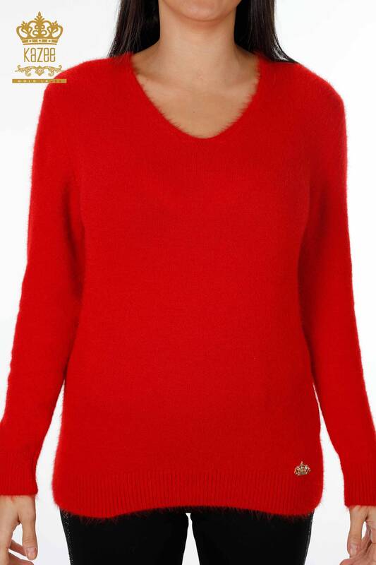 Wholesale Women's Knitwear Sweater Angora V Neck Basic Logo - 18921 | KAZEE