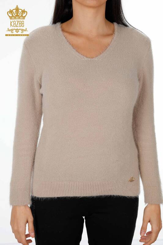 Wholesale Women's Knitwear Sweater Angora V Neck Basic Logo - 18921 | KAZEE