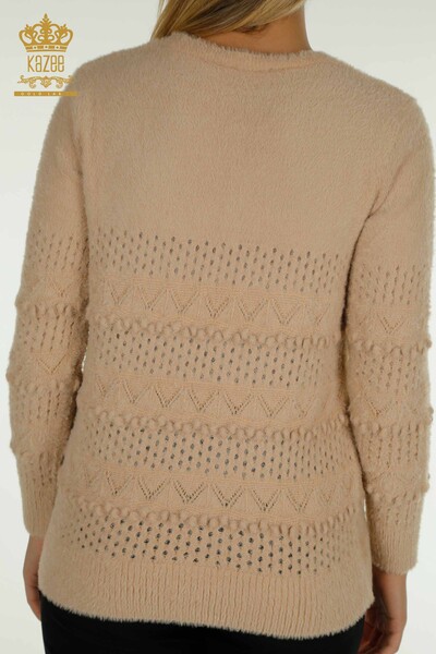Wholesale Women's Knitwear Sweater Angora V Neck Beige - 30697 | KAZEE - Thumbnail