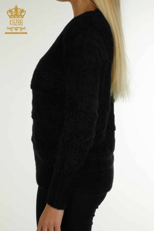 Wholesale Women's Knitwear Sweater Angora V Neck Black - 30697 | KAZEE