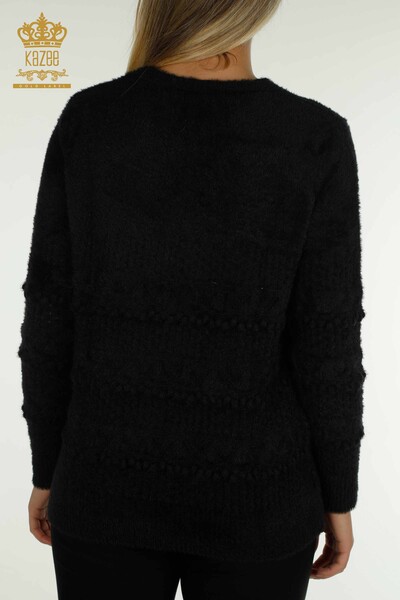 Wholesale Women's Knitwear Sweater Angora V Neck Black - 30697 | KAZEE - Thumbnail