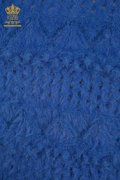 Wholesale Women's Knitwear Sweater Angora V Neck Blue - 30697 | KAZEE - Thumbnail