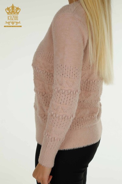 Wholesale Women's Knitwear Sweater Angora V Neck Powder - 30697 | KAZEE - Thumbnail
