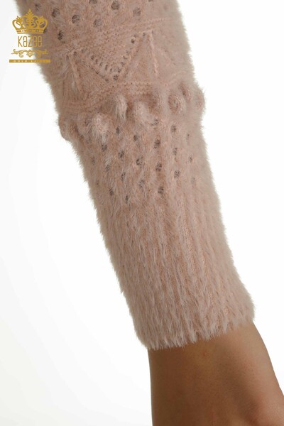 Wholesale Women's Knitwear Sweater Angora V Neck Powder - 30697 | KAZEE - Thumbnail