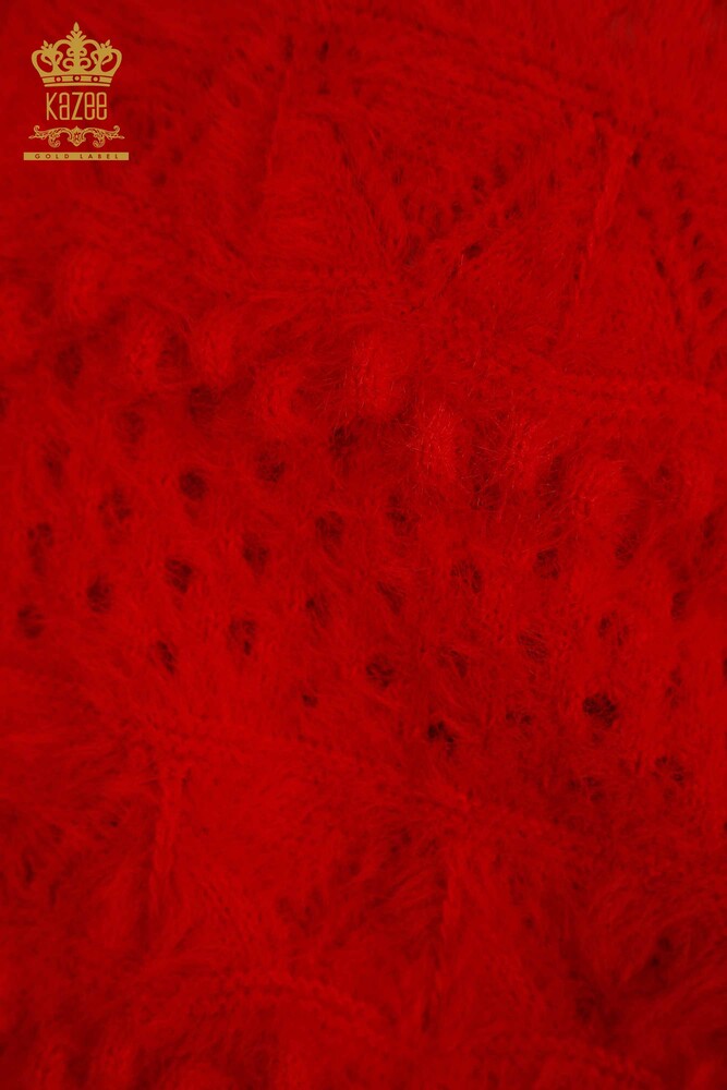 Wholesale Women's Knitwear Sweater Angora V Neck Red - 30697 | KAZEE - 4