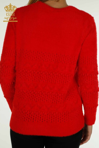 Wholesale Women's Knitwear Sweater Angora V Neck Red - 30697 | KAZEE - Thumbnail