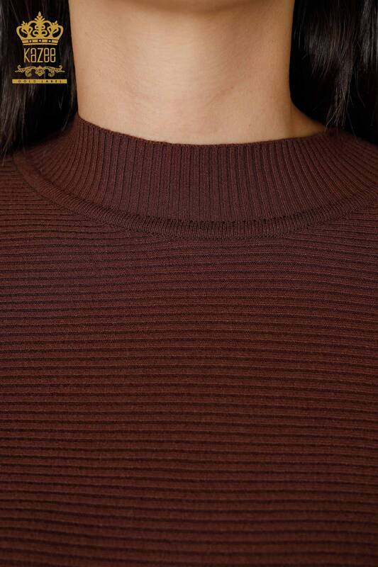 Wholesale Women's Knitwear Sweater Balloon Sleeve Brown - 15669 | KAZEE