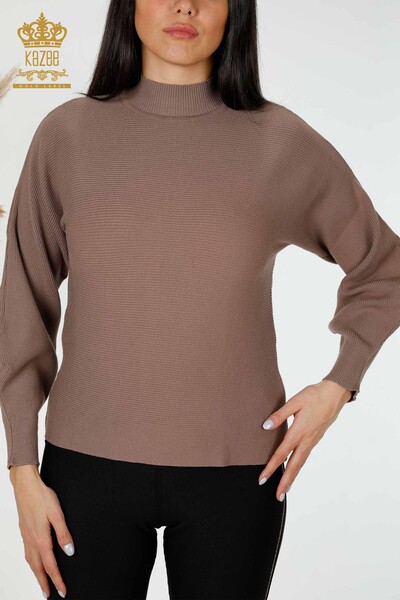 Wholesale Women's Knitwear Sweater Balloon Sleeve Mink - 15669 | KAZEE - Thumbnail