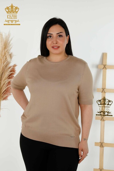 Wholesale Women's Knitwear Sweater Basic American Model Beige - 16271| KAZEE - Thumbnail