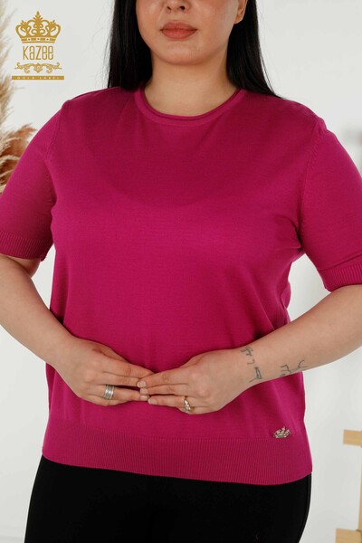 Wholesale Women's Knitwear Sweater Basic American Model Fuchsia - 16271| KAZEE - Thumbnail