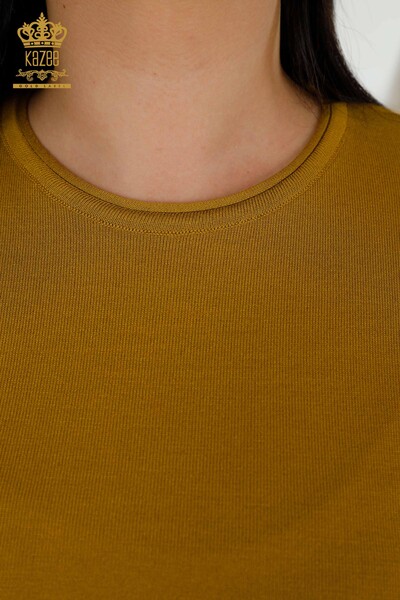 Wholesale Women's Knitwear Sweater Basic American Model Mustard - 16271| KAZEE - Thumbnail