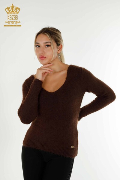 Wholesale Women's Knitwear Sweater Basic Angora Brown - 12047 | KAZEE - Thumbnail