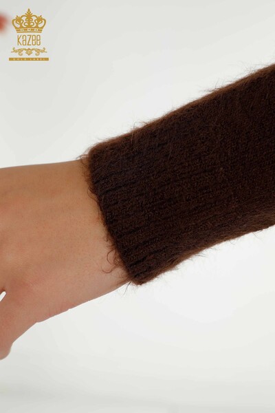 Wholesale Women's Knitwear Sweater Basic Angora Brown - 12047 | KAZEE - Thumbnail