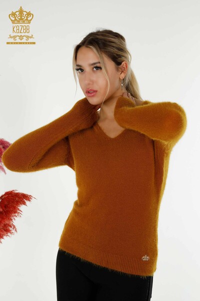 Wholesale Women's Knitwear Sweater Basic Angora Mustard - 12047 | KAZEE - Thumbnail