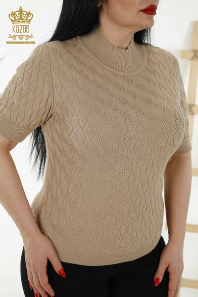Wholesale Women's Knitwear Sweater - Basic - Beige - 16181 | KAZEE - Thumbnail
