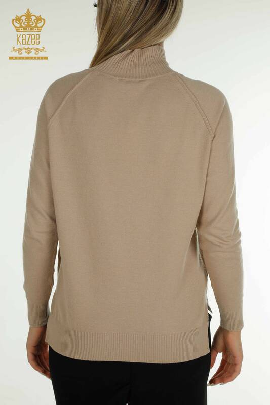 Wholesale Women's Knitwear Sweater Basic Beige - 30757 | KAZEE