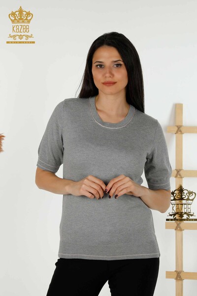 Wholesale Women's Knitwear Sweater - Basic - Gray - 30110 | KAZEE - Thumbnail