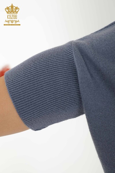 Wholesale Women's Knitwear Sweater - Basic - Light Indigo - 30241 | KAZEE - Thumbnail