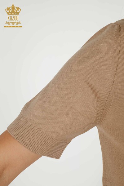Wholesale Women's Knitwear Sweater - Basic - With Logo - Beige - 30254 | KAZEE - Thumbnail