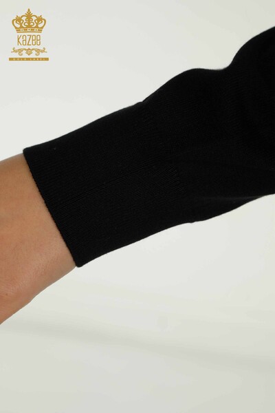 Wholesale Women's Knitwear Sweater Basic with Logo Black - 11052 | KAZEE - Thumbnail