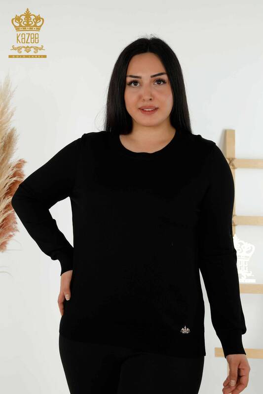 Wholesale Women's Knitwear Sweater Basic Logo Black - 30213 | KAZEE