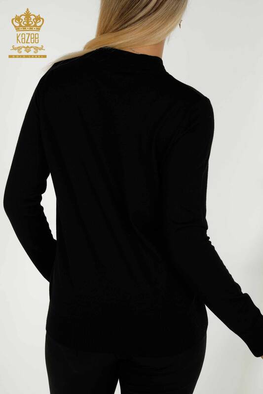 Wholesale Women's Knitwear Sweater Basic with Logo Black - 30253 | KAZEE