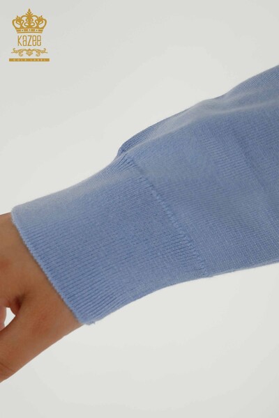 Wholesale Women's Knitwear Sweater - Basic - With Logo - Blue - 30213 | KAZEE - Thumbnail