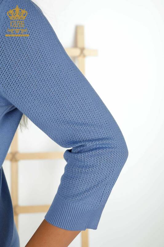 Wholesale Women's Knitwear Sweater Basic Blue with Logo - 30258 | KAZEE