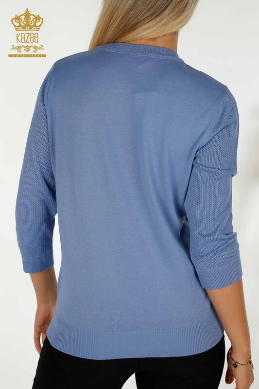 Wholesale Women's Knitwear Sweater Basic Blue with Logo - 30258 | KAZEE