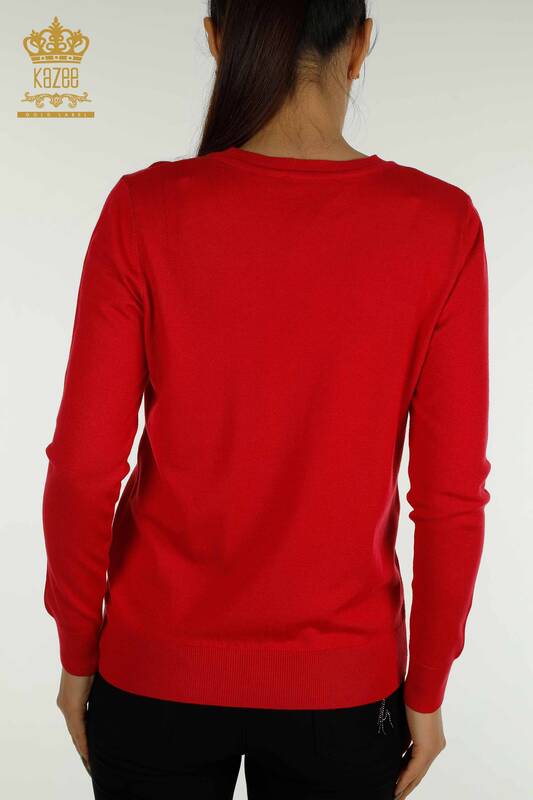 Wholesale Women's Knitwear Sweater Basic with Logo Coral - 11052 | KAZEE