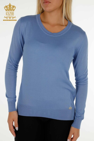 Wholesale Women's Knitwear Sweater Basic with Logo Dark Blue - 11052 | KAZEE - Thumbnail