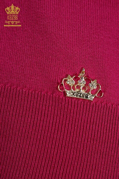 Wholesale Women's Knitwear Sweater Basic with Logo Dark Fuchsia - 11052 | KAZEE - Thumbnail