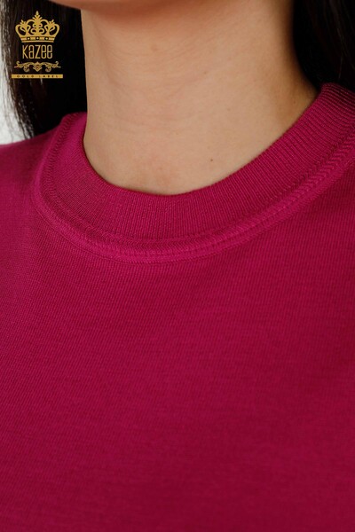 Wholesale Women's Knitwear Sweater - Basic - With Logo - Dark Fuchsia - 30254 | KAZEE - Thumbnail