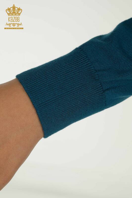 Wholesale Women's Knitwear Sweater Basic Dark Green with Logo - 11052 | KAZEE